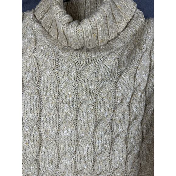 Woolrich Sweater Womens S Ivory Beige Cable Knit Made USA Wool Blend Turtleneck - Picture 2 of 7